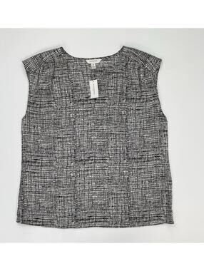 NWT Banana Republic Sleeveless Black White Neutral Office Top Blouse V Neck Med